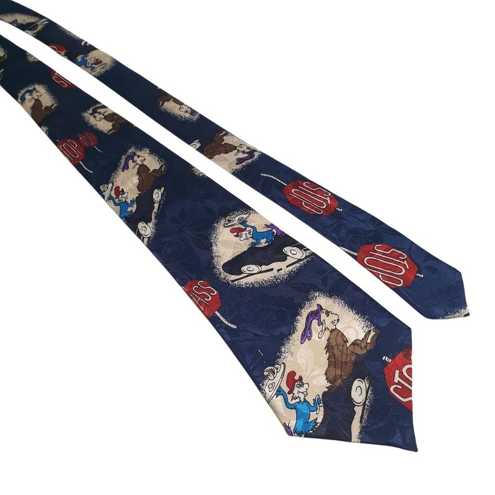 Dr Seuss Green Eggs Silk Tie Cat In The Hat Stop Sign Navy Novelty Necktie Gift